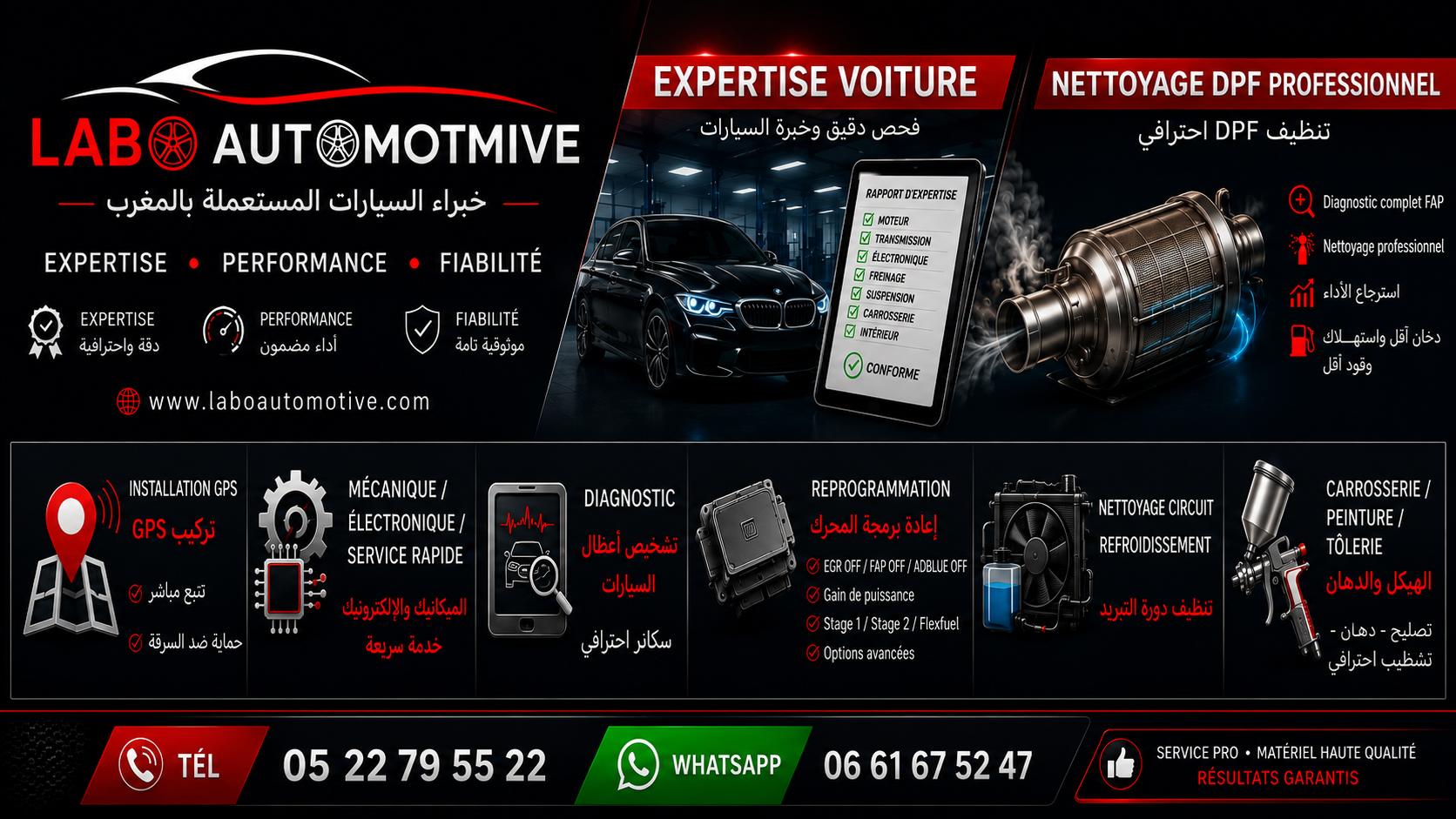 LABO AUTOMOTIVE — bannière expertise voiture et nettoyage DPF